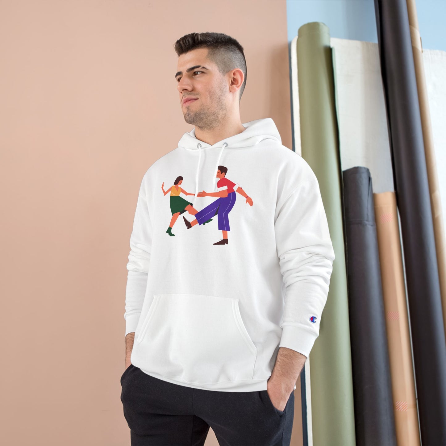 Dancing Couple Champion Hoodie — Retro Social Dance Graphic Pullover