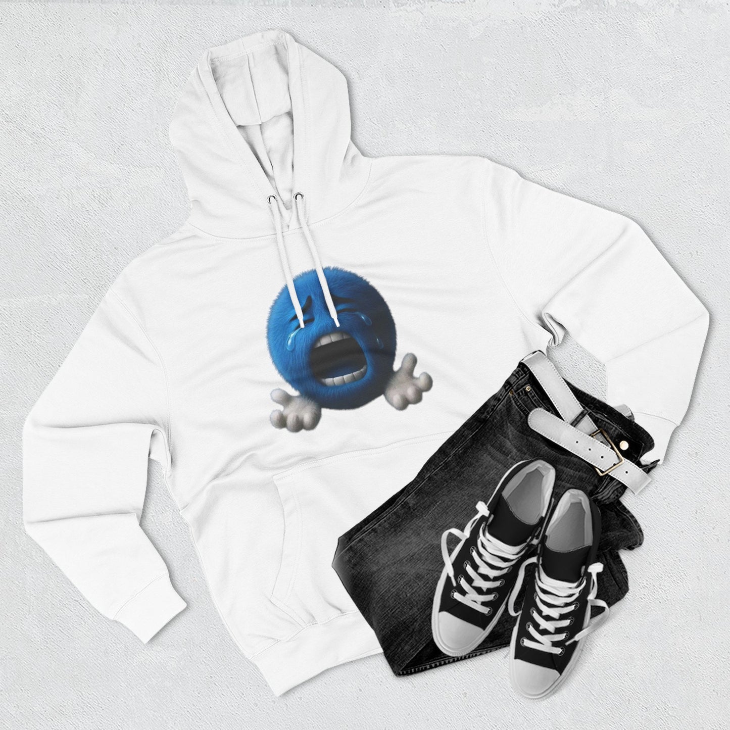 Blue Scream Emoji Hoodie — Cute 3D Emoticon Graphic Fleece Pullover