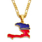 Haiti Map with Flag Pendants Necklaces for Men Ayiti Jewelry Gold Plated #116006