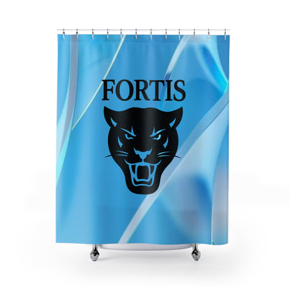 Fortis Panther Blue Shower Curtain — Modern Team Logo Bathroom Decor