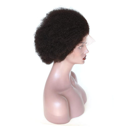 Afro Kinky Curly Fluffy Explosion Short Lace Front Human Hair Wigs for Black Women 10Inch Natural Color Bleached Knots Brazilian Virgin Hair with Baby Hair (Lace Front Wig)