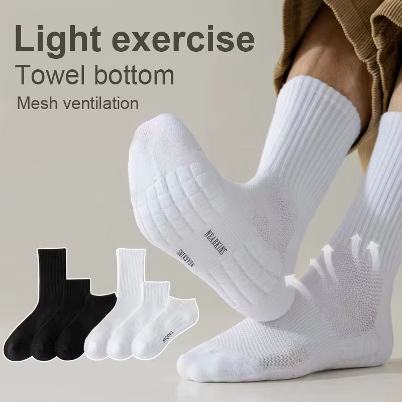 1Pairs Socks Men'S Cotton Deodorant Winter Towel Bottom with Velvet Mid-Tube White Stockings Thickened Sports Basketball Socks