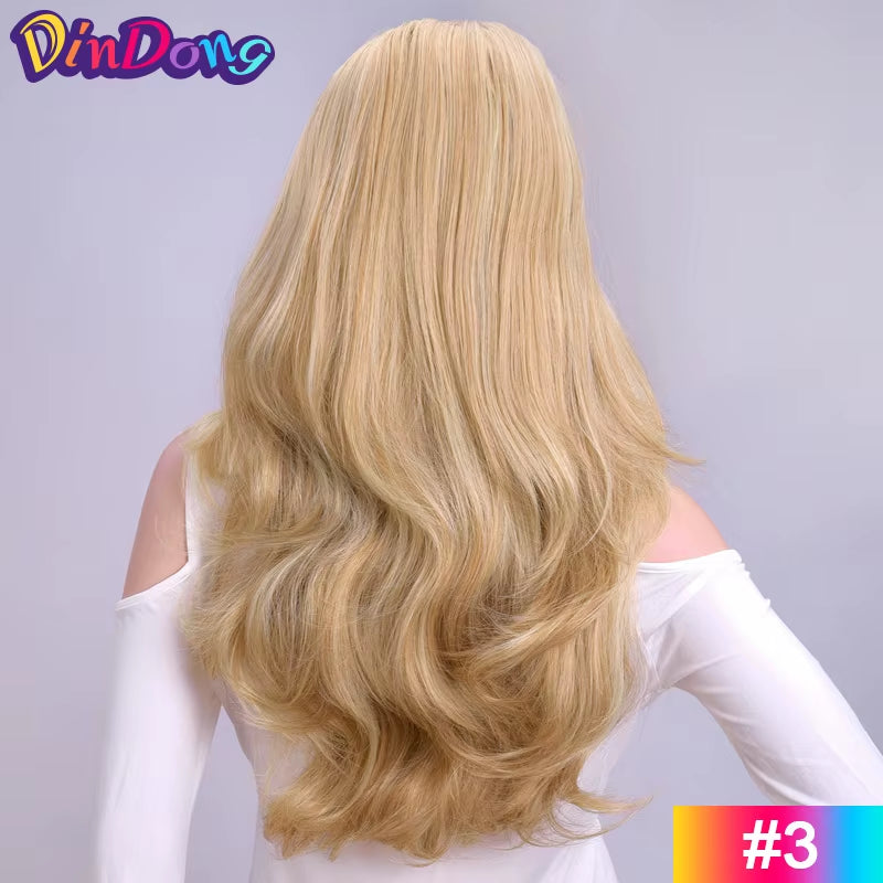 24" Synthetic Wave 3/4 Ladies Half Wig Hair Wavy Wigs with Comb on a Mesh Head Cap Clip in Hair Extension