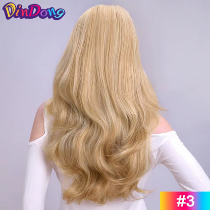 24" Synthetic Wave 3/4 Ladies Half Wig Hair Wavy Wigs with Comb on a Mesh Head Cap Clip in Hair Extension