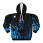 Blue Flame Panther Hoodie – Black Pullover with Neon Cat Flames