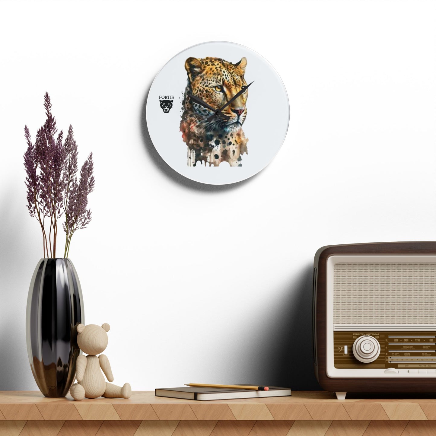 Leopard Watercolor Acrylic Wall Clock — Wildlife Art Home Decor