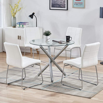 Glass round Dining Table with Clear Tempered Top - Modern Kitchen End Table for Leisure Tea and Coffee