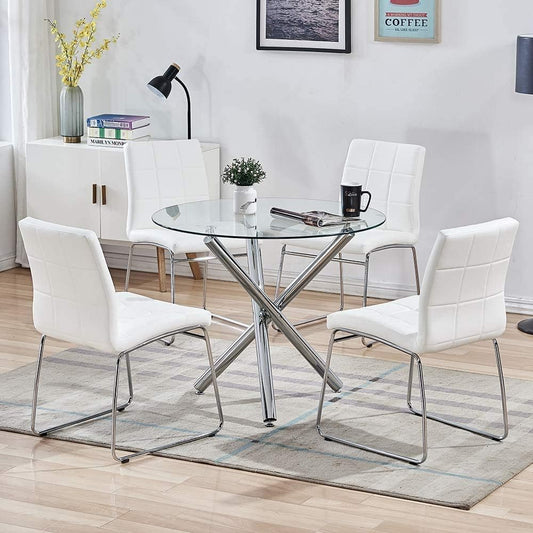 Glass round Dining Table with Clear Tempered Top - Modern Kitchen End Table for Leisure Tea and Coffee