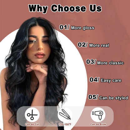 Human Hair Wig 24Inch Long Black Wigs for Black Women Natural Body Wave Wig