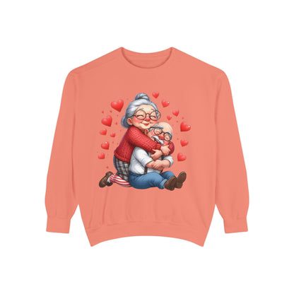 Grandma Hug Sweatshirt — Cute Grandma & Child Illustration with Hearts