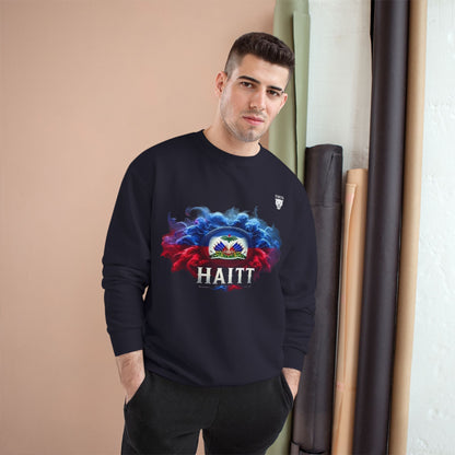 Haiti Flag Smoke Crewneck Sweatshirt — HAITI Patriotic Champion-Style Pullover