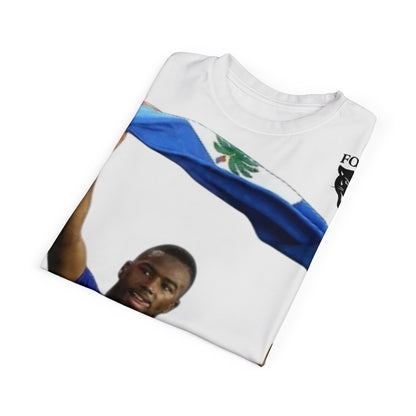 Haiti Soccer Fan Tee – Player Celebrating with Haitian Flag