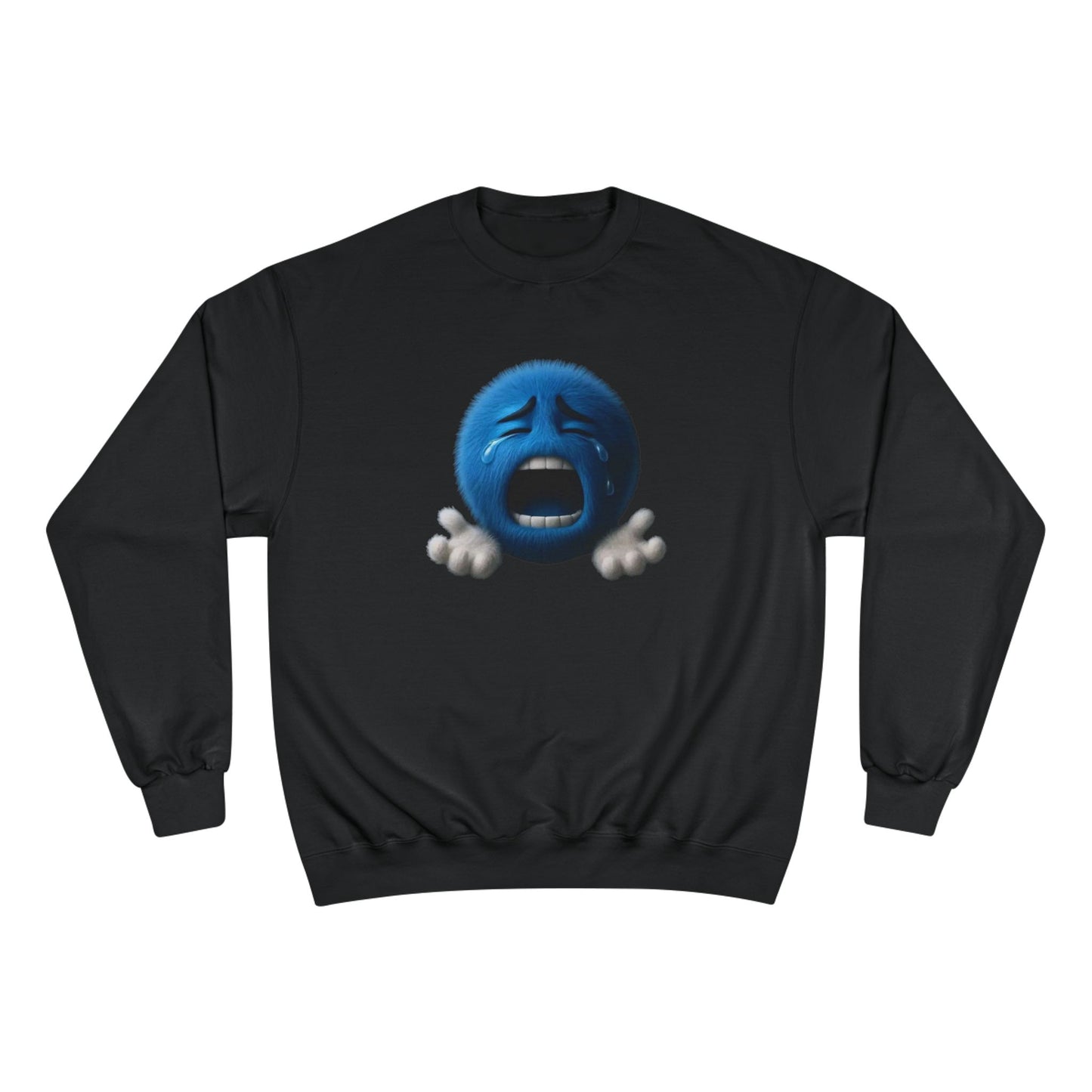 Crying Blue Emoji Champion Sweatshirt — Emojis Graphic Crewneck for Casual Wear