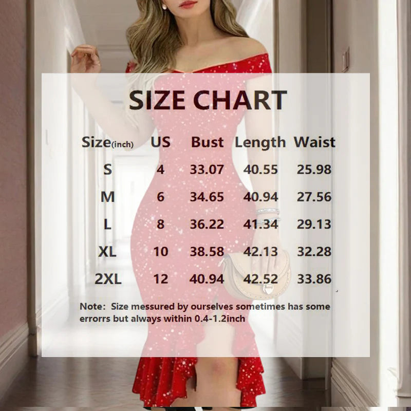 Women Solid Color Shiny Off-The-Shoulder Ruffled High Slit Bodycon Dress