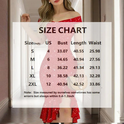 Women Solid Color Shiny Off-The-Shoulder Ruffled High Slit Bodycon Dress