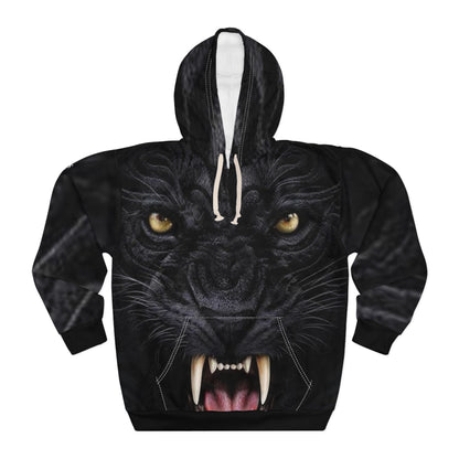 Panther Face Hoodie — Fierce Black Cat All-Over Print Pullover