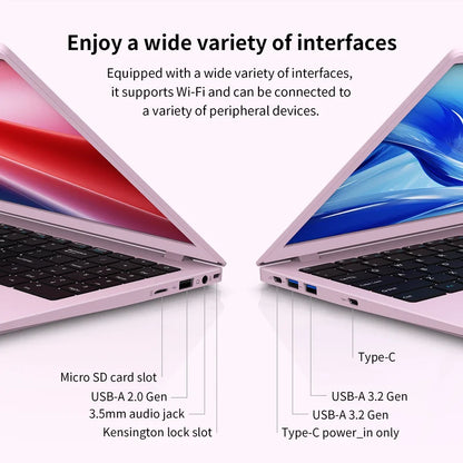Laptop  15.6" Windows 11 PC Intel N150 4C4T 12GB+512GB, Notebook Pink