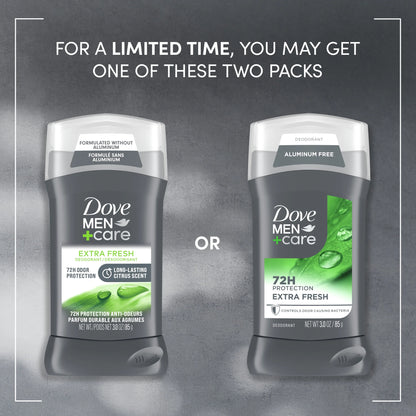 Deodorant Stick for Men Extra Fresh Aluminum Free with Moisturizing Cream, 3 Oz
