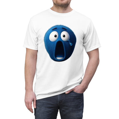 Blue Shocked Emoji T-Shirt — Funny Fuzzy Face Graphic Tee