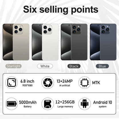 Smartphone Android Note 15 Pro 5G Phone,6000Mah,12Gb RAM 256G 512G 1TB Rom,6.8Inch,1920X1080Hd,24+48Mp,Mtk10 Core Global Vision