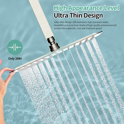 12 Inch Rain Shower Head, High Pressure Rainfall Showerhead Large Waterfall Shower Head Ultra Thin Water Saving, Brushed Nickel 304 Stainless Steel
