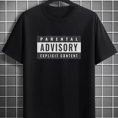 Parents' Advice Letter Printed Men's Round Neck Short Sleeved T-shirt, Fashionable T-shirt, Casual And Comfortable Lightweight Top Suitable For Summer