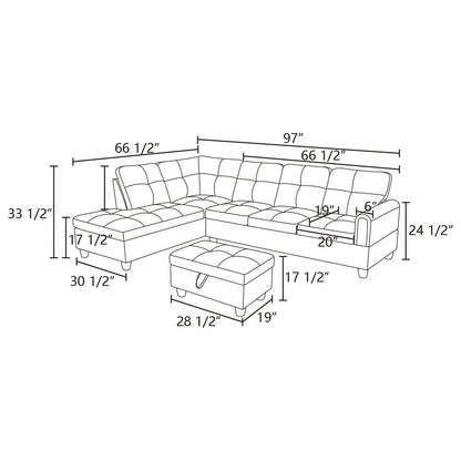 Sofa Set,Flannel Living Room Sofa Set,L-Shaped Sectional Sofa,2-Piece Couch Living Room,Dark Brown