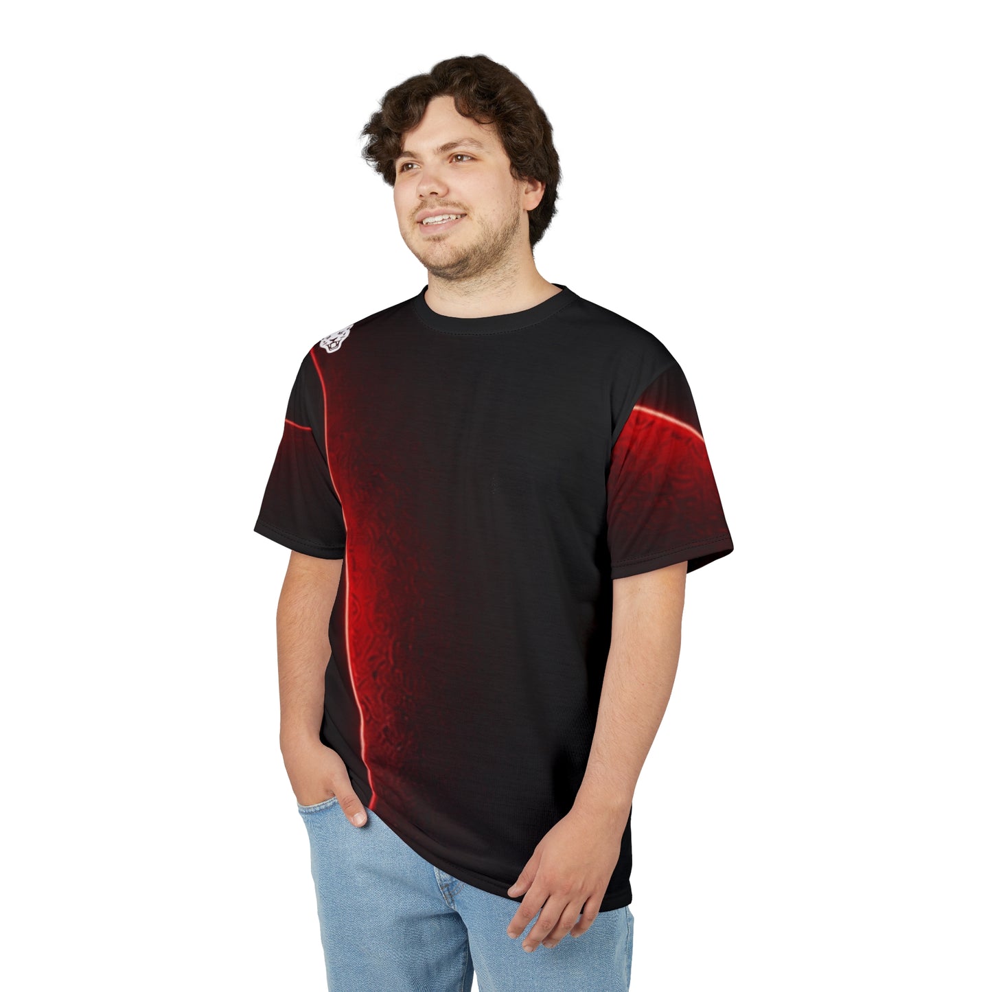 Fortis Panther Tee — Bold Red & Black All-Over Print Shirt