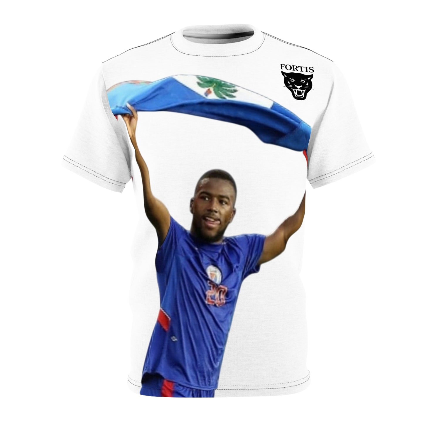 Haiti Soccer Fan Tee – Player Celebrating with Haitian Flag