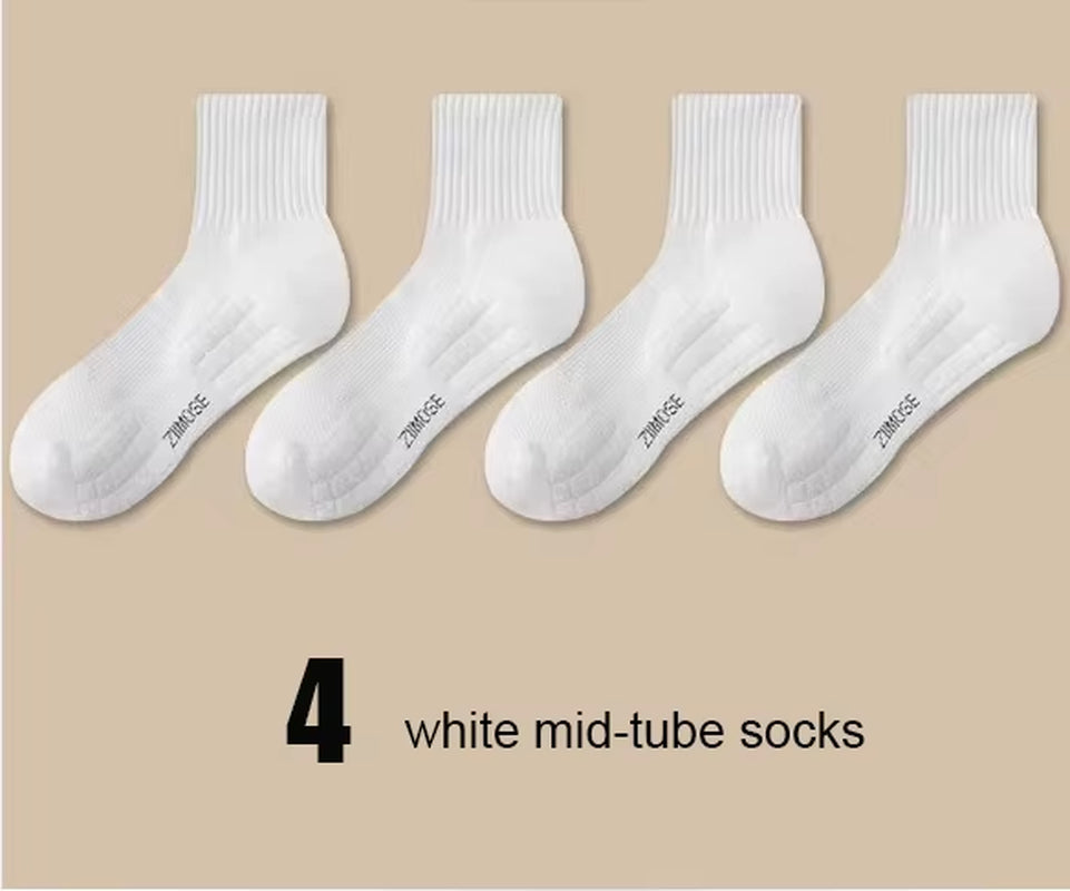 1Pairs Socks Men'S Cotton Deodorant Winter Towel Bottom with Velvet Mid-Tube White Stockings Thickened Sports Basketball Socks