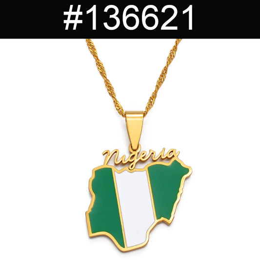Nigeria Map Flag Pendant Necklaces Gold Color Nigerian Maps Jewelry Patriotic #136621
