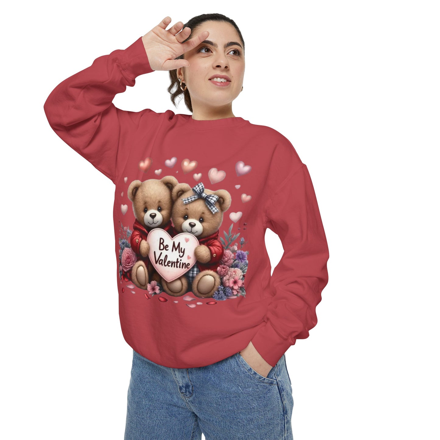 Valentine Teddy Sweatshirt — "Be My Valentine" Cute Couple Bears Design