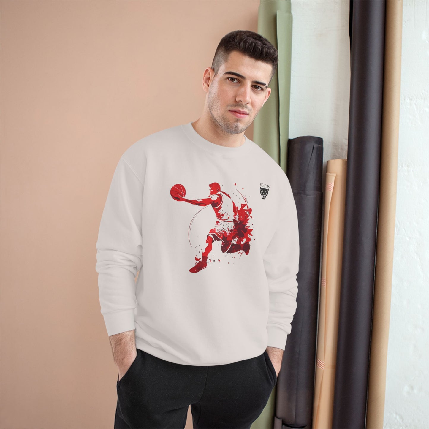 Basketball Splash Sweatshirt – Red Dribble Player Crew Neck