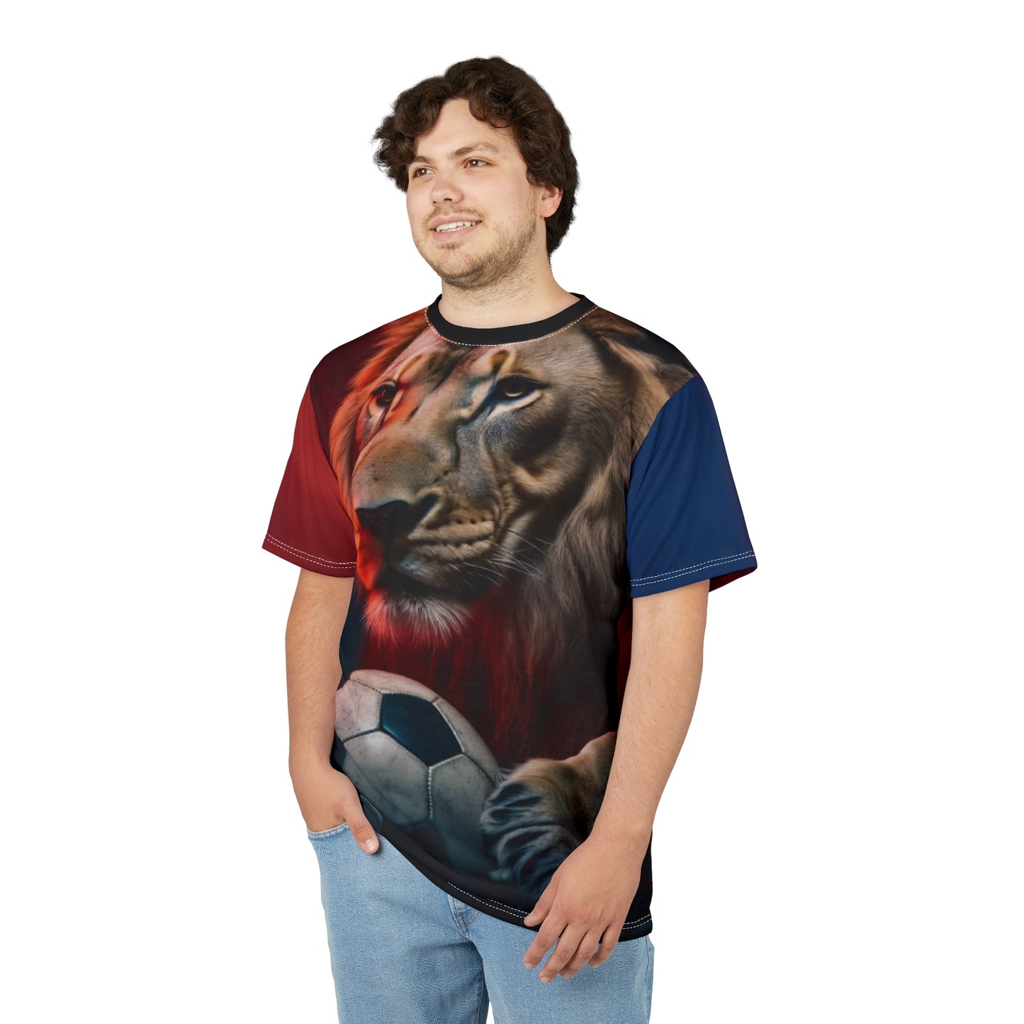 Lion Soccer Tee – Bold Football Lion Graphic All-Over Print Shirt