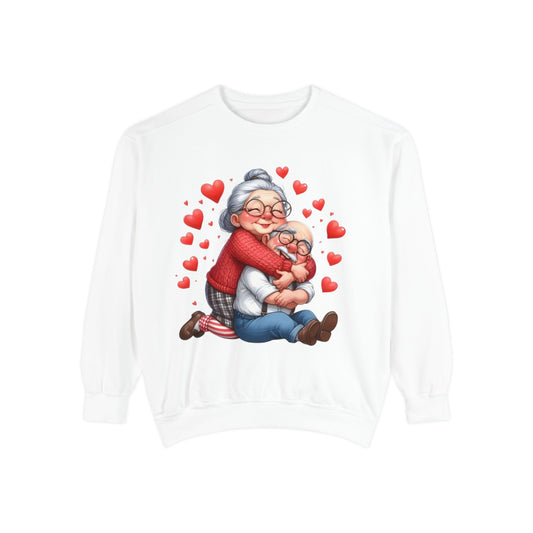 Grandma Hug Sweatshirt — Cute Grandma & Child Illustration with Hearts