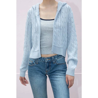 Women'S Long Sleeve Knitted Crop Sweater Autumn Zipper Cardigan Girls Brandy Mandy Style Top