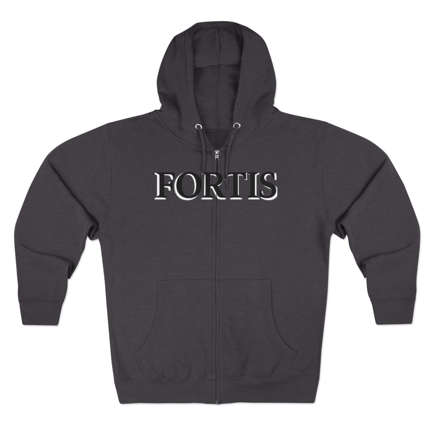 Fortis Zip Hoodie — Classic Minimalist Text Zip-Up Hoodie