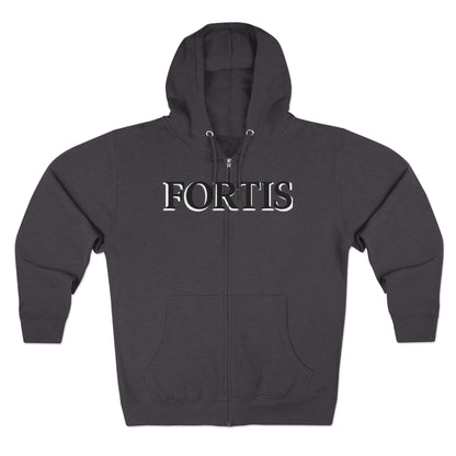Fortis Zip Hoodie — Classic Minimalist Text Zip-Up Hoodie