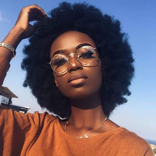 Afro Kinky Curly Fluffy Explosion Short Lace Front Human Hair Wigs for Black Women 10Inch Natural Color Bleached Knots Brazilian Virgin Hair with Baby Hair (Lace Front Wig)