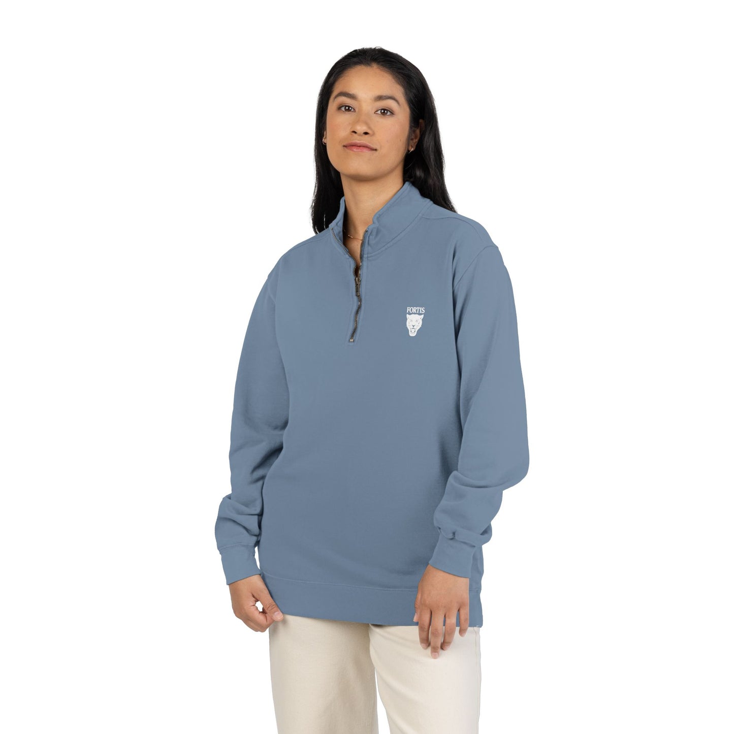 Quarter-Zip Sweatshirt with Small Chest Crest — Casual Pullover for Everyday Wear