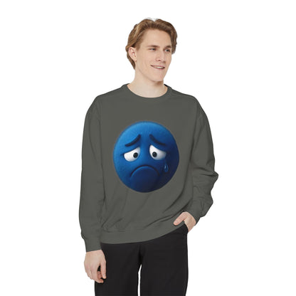 Sad Blue Emoji Sweatshirt – Cute Tear Drop Face Graphic Crewneck