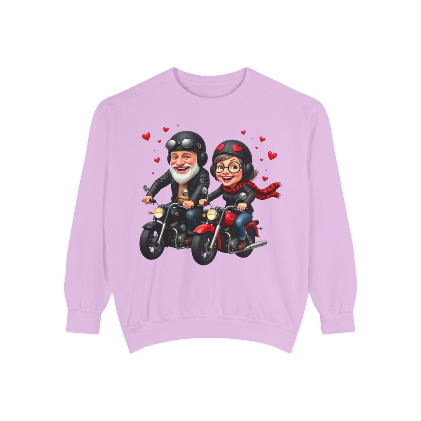 Couple Biker Sweatshirt — Cute Riding Grandparents with Hearts