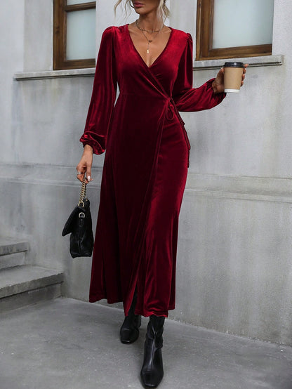 European And American Women's Clothing Party Velvet Mid-length Dress