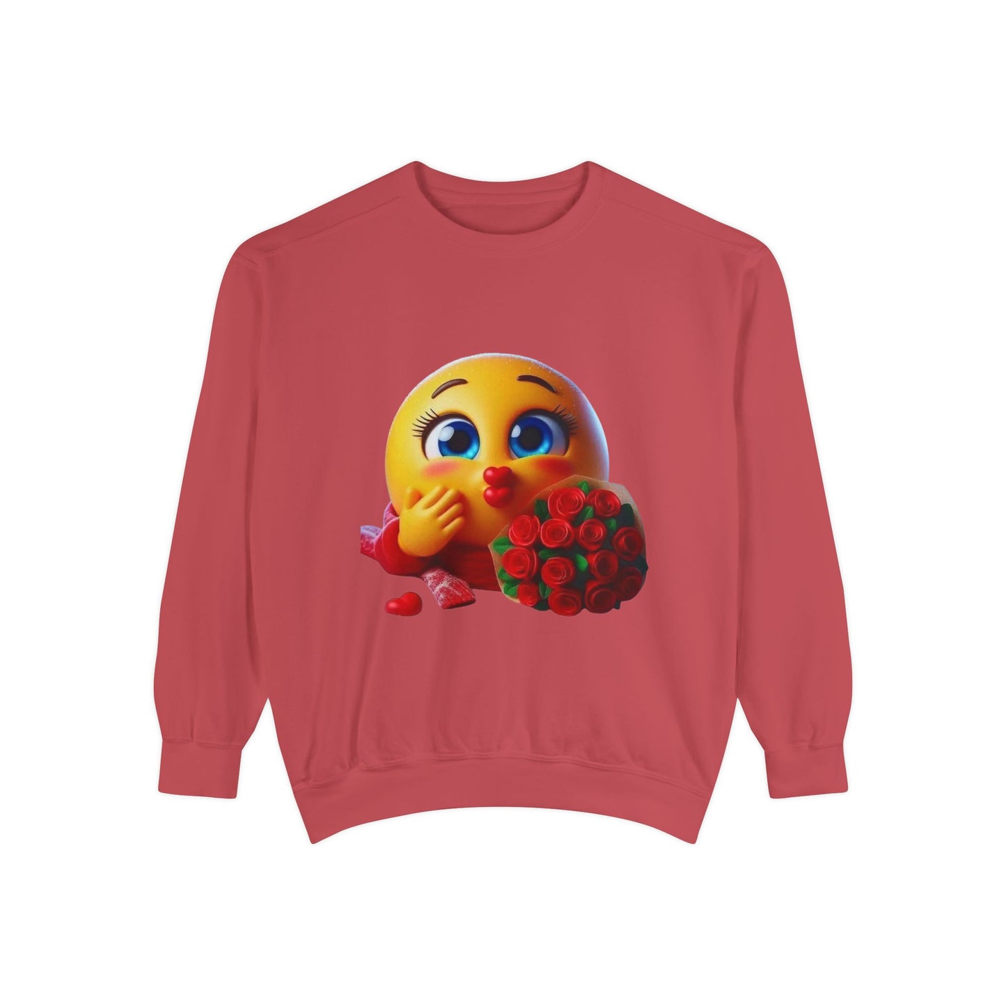 Kissing Emoji with Roses Sweatshirt — Cute Valentine’s Bouquet Graphic Sweatshirt
