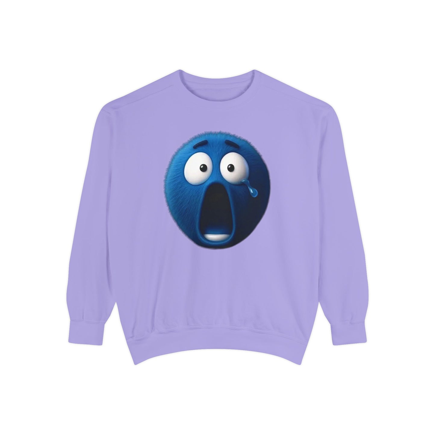 Blue Shock Emoji Sweatshirt — Funny Surprised Face Graphic Pullover
