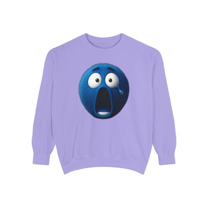 Blue Shock Emoji Sweatshirt — Funny Surprised Face Graphic Pullover