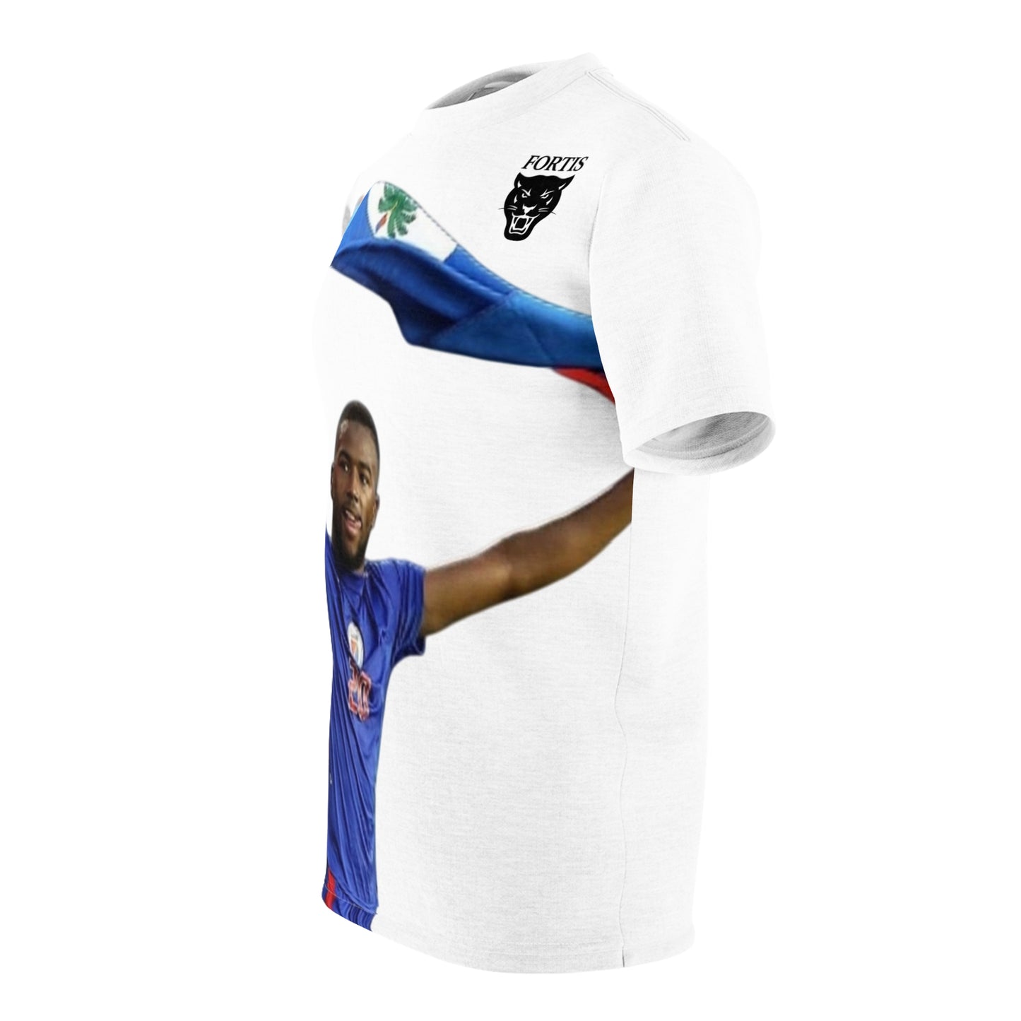 Haiti Soccer Fan Tee – Player Celebrating with Haitian Flag