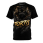 Fortis Black Panther Graphic Tee — Bold Gold Lettering All-Over Print