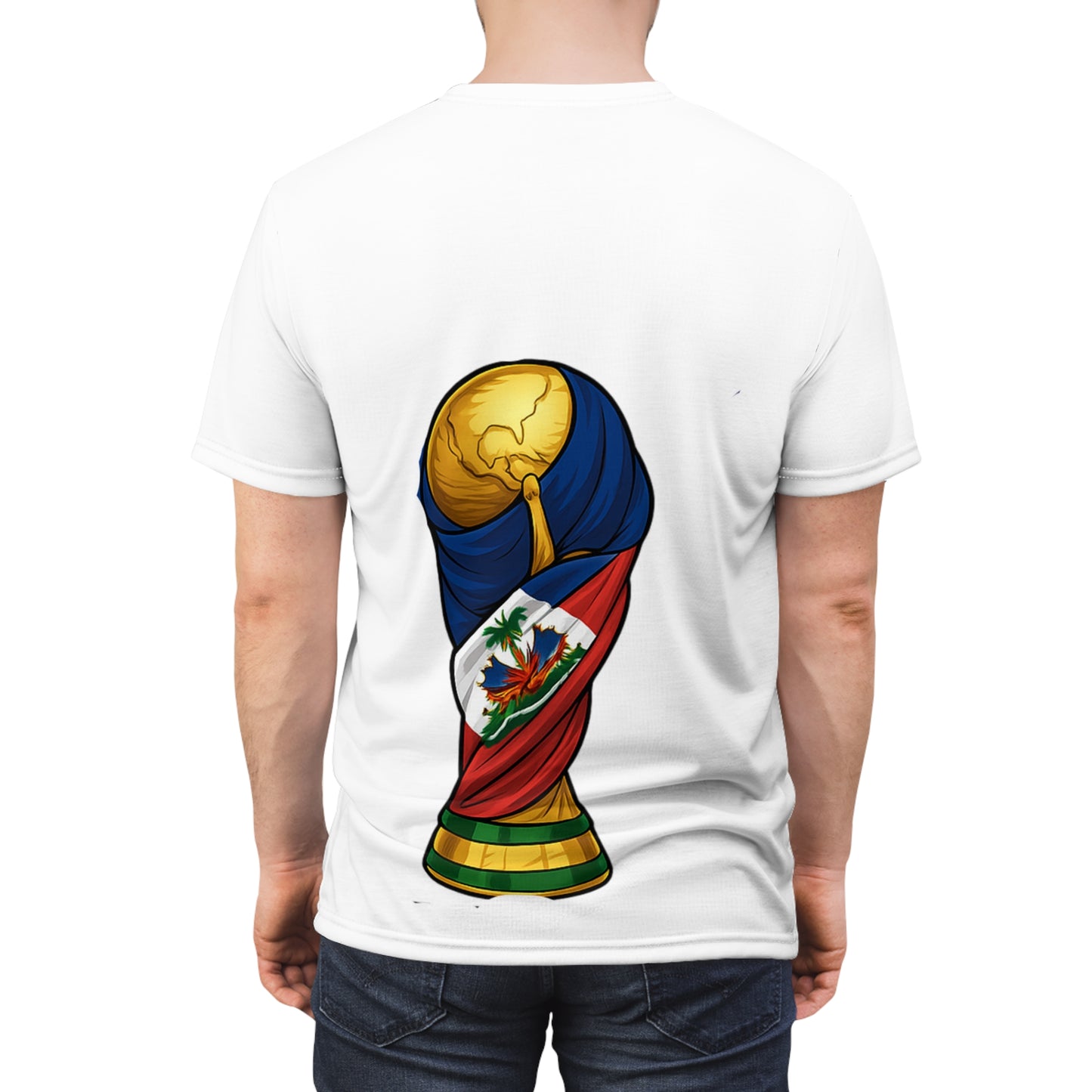 Haiti Soccer Fan Tee – Player Celebrating with Haitian Flag