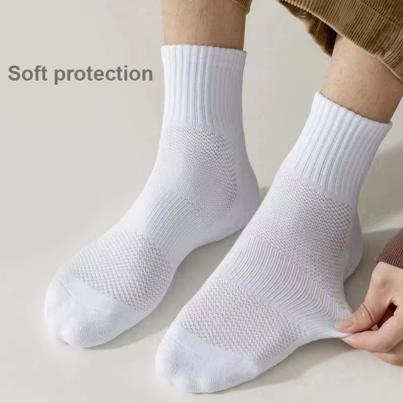 1Pairs Socks Men'S Cotton Deodorant Winter Towel Bottom with Velvet Mid-Tube White Stockings Thickened Sports Basketball Socks
